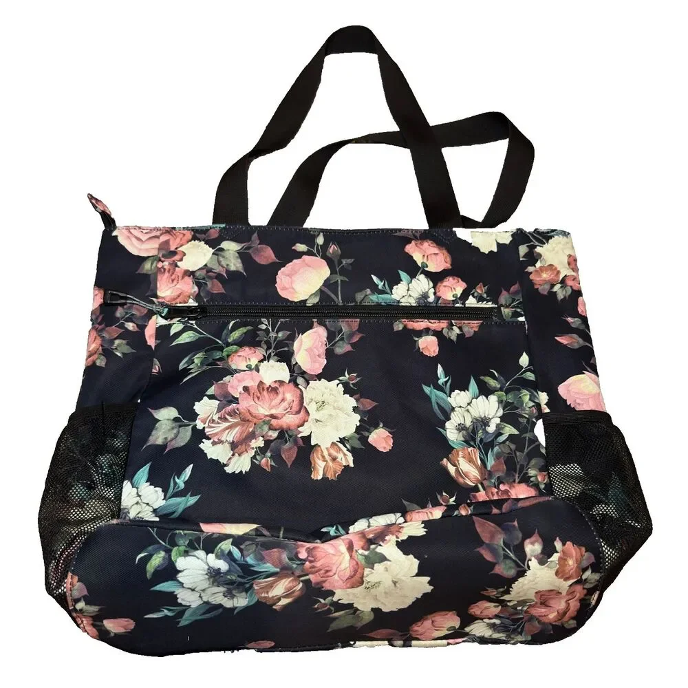 ESVAN Beach Bag Tote Large Floral Mesh Pockets Water Resistant Pool Swim Vacatio